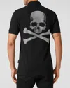 Philipp Plein Slim Fit Polo Shirt Ss Skull & Bones In Black