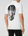 Philipp Plein Slim Fit Polo Shirt Ss Skull With Crystals In White