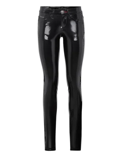 Philipp Plein Slim Trousers Statement In Black