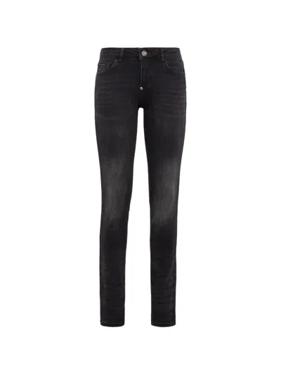 Philipp Plein Slim-fit High-waist Denim Jeans In Black