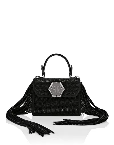Philipp Plein Small Handle Bag Superheroine Crystals In Black