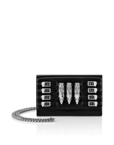 Philipp Plein Small Leather Clutch Eagle Belts Skull