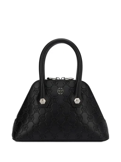 Philipp Plein Small Majestic Monogram Rhinestone Handle Bag In Black