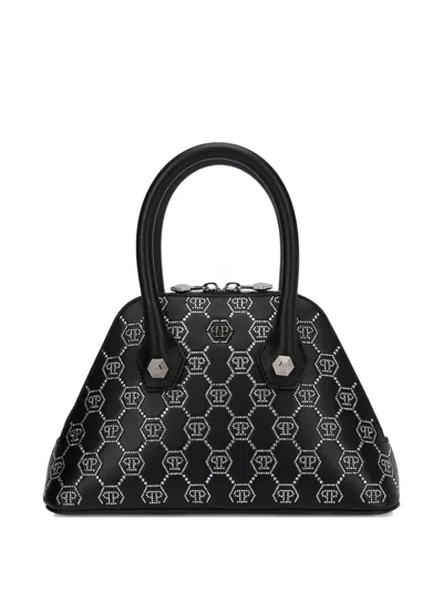 Philipp Plein Small Majestic Monogram Rhinestone Handle Bag In Black