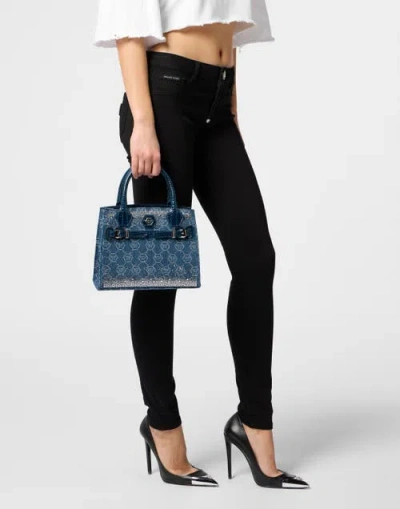 Philipp Plein Small Shopper Bag Monogram Strass Women In Lightblue