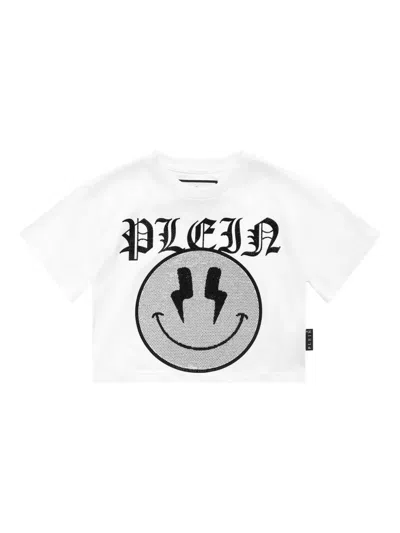 Philipp Plein Kids' Smile Cropped T-shirt In White