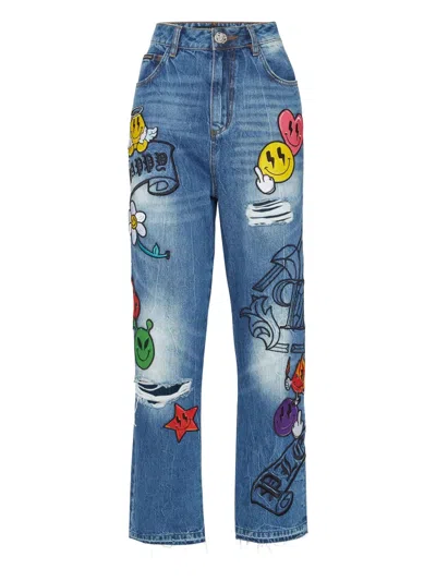 Philipp Plein Smile Straight-leg Jeans In Blue