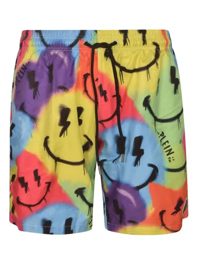 Philipp Plein Smiley-face Graffiti Swim Shorts In Multi