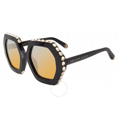 Philipp Plein Smoke Mirror Gold Hexagonal Ladies Sunglasses Spp039v 700g 53 In Black