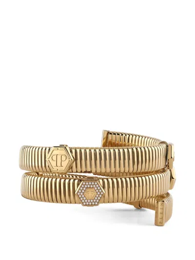 Philipp Plein Snake Hexagon Crystal-embellished Bracelet In Gold