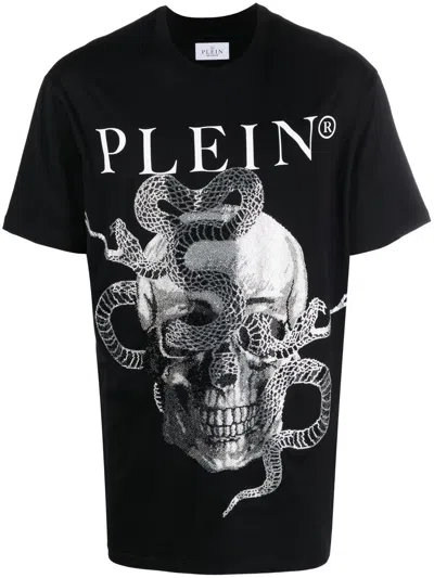 Philipp Plein Snake-print Round-neck T-shirt In Black
