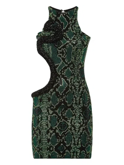 Philipp Plein Snakeskin-print Mini Dress In Green