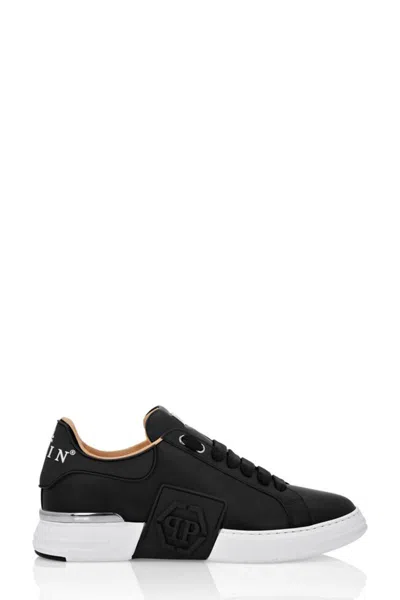 Philipp Plein Leather Sneakers With Distinctive Logo Detail In Black
