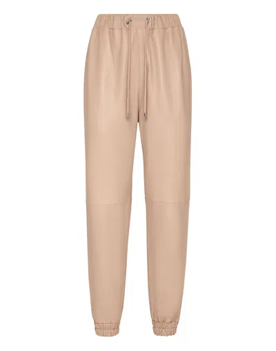 Philipp Plein Soft Leather Jogging Trousers In Brown