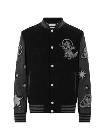 Philipp Plein College Bomber Plein Space Strass In Black