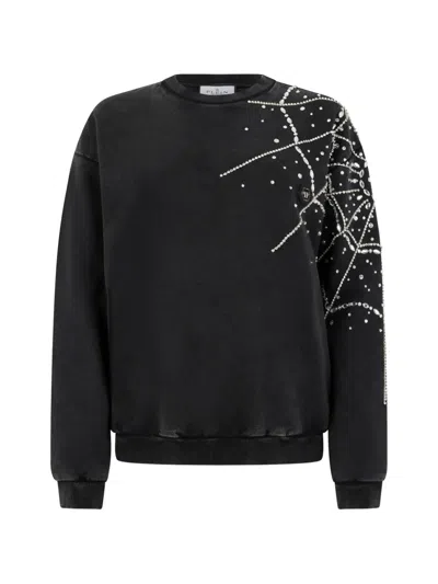 Philipp Plein Spiderweb Strass Round Neck Sweatshirt In Black