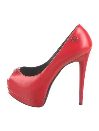Pre-owned Philipp Plein Spike Accents Leather Pumps In Red