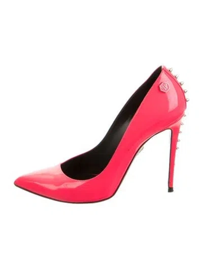 Pre-owned Philipp Plein Spike Accents Patent Leather Pumps In Pink