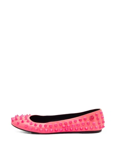 Pre-owned Philipp Plein Spiked Leather Ballet Flats In Pink