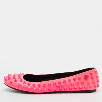 Pre-owned Philipp Plein Spiked Size 38 Neon Pink Leather Ballet Flats