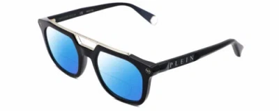 Pre-owned Philipp Plein Spp001m Unisex Square Polarized Bifocal Sunglass Black Silver 51mm In Blue Mirror