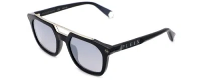 Pre-owned Philipp Plein Spp001m Unisex Square Sunglasses In Black/grey Silver Mirror 51 Mm In Multicolor