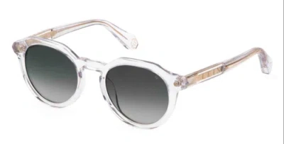 Pre-owned Philipp Plein Spp002m 0880 Sunglasses Crystal Frame Grey Gradient Lenses 51mm In Gray