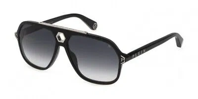 Pre-owned Philipp Plein Spp004m-0700 Shiny Black Sunglasses In Gray