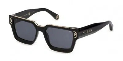 Pre-owned Philipp Plein Spp005m-0700 Shiny Black Sunglasses In Gray