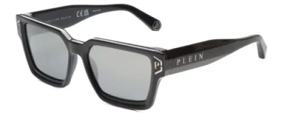 Pre-owned Philipp Plein Spp005m-700x Unisex Sunglasses Black & Gunmetal/silver Mirror 57mm In Multicolor