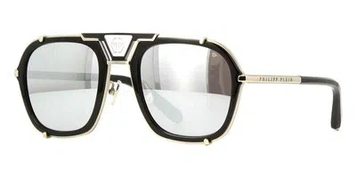 Pre-owned Philipp Plein Spp010m 589x Sunglasses Palladium Frame Silver Mirror Lenses 55mm