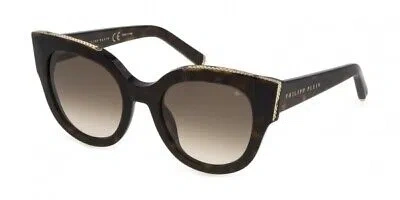 Pre-owned Philipp Plein Spp026s-0722 Shiny Dark Havana Sunglasses