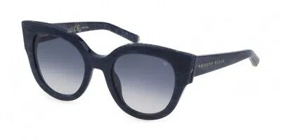 Pre-owned Philipp Plein Spp026s-0b35 Marbled Blue Sunglasses
