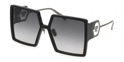 Pre-owned Philipp Plein Spp028m-0700 Shiny Black Sunglasses In Gray