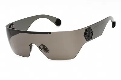 Pre-owned Philipp Plein Spp029m-0568 Shiny Gunmetal Sunglasses In Gray