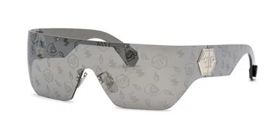 Philipp Plein Spp029m 579l Women's Sunglasses Silver Size 99 In Gray