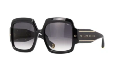 Pre-owned Philipp Plein Spp038m 0700 Sunglasses Black Frame Grey Gradient Lenses 56mm In Gray