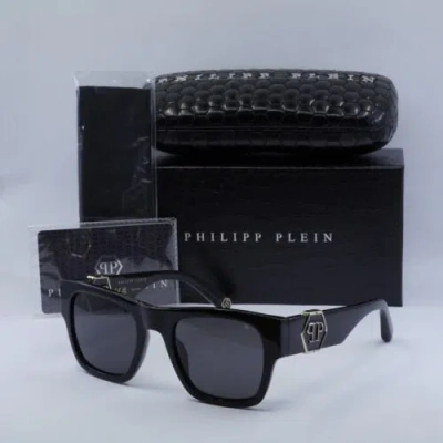 Pre-owned Philipp Plein Spp042m 700f Shiny Black/smoke 54-23-145 Sunglasses Authentic In Gray