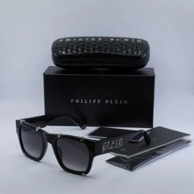 Pre-owned Philipp Plein Spp042w 0700 Shiny Black/gradient Grey 54-23-145 Sunglasses New... In Gray