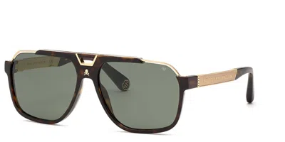 Philipp Plein Spp046v 0722 Men's Sunglasses Tortoiseshell Size 61 In Black