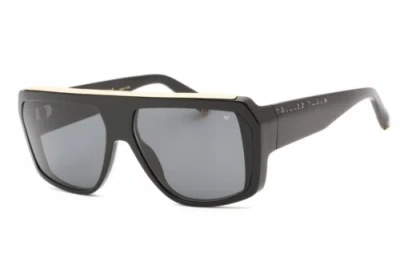 Pre-owned Philipp Plein Spp074 0700 Sunglasses Black Frame Smoke Lenses 64 Mm In Gray