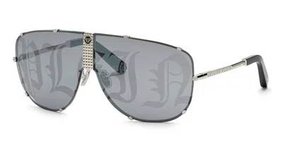 Philipp Plein Spp075m 579l Men's Sunglasses Silver Size 69