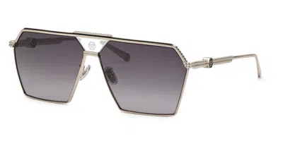 Philipp Plein Spp076m 0579 Men's Sunglasses Silver Size 66 In Gray