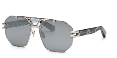 Philipp Plein Spp077v 523x Women's Sunglasses Silver Size 63 In Gray