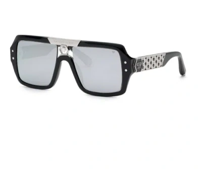 Pre-owned Philipp Plein Spp079 700w Sunglasses Black Frame Silver Mirror Silver Lens 53mm