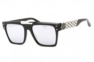Pre-owned Philipp Plein Spp080-700w-55 Sunglasses Size 55mm 145mm 18mm Black Women In Silver Mirror