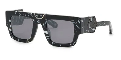 Philipp Plein Spp092m Z21g Men's Sunglasses Black Size 50 In Blue