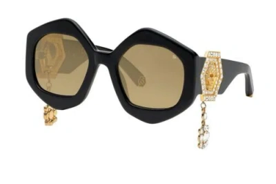 Pre-owned Philipp Plein Spp102s-700g-54 Sunglasses Size 54mm 130mm 22mm Black Women In Gold Smoke