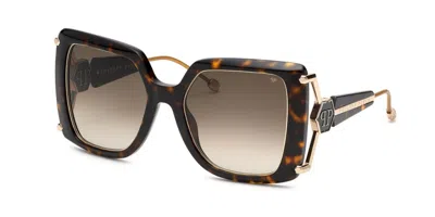 Philipp Plein Spp121s 0722 Men's Sunglasses Tortoiseshell Size 56 In Brown