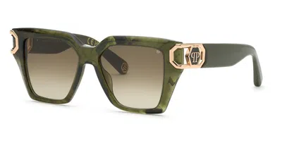 Philipp Plein Spp213m 0vad Women's Sunglasses Green Size 53